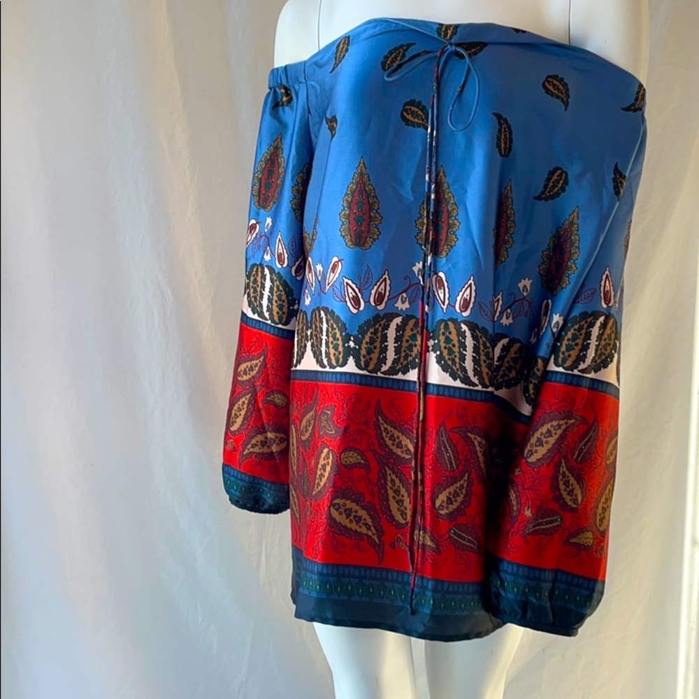 Loft Silk Strapless Patterned Blouse - image 1